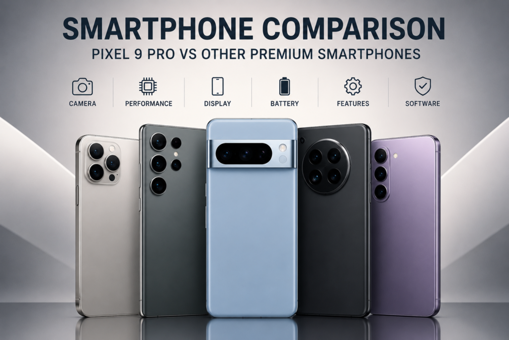 Google Pixel 9 Pro vs other premium smartphones comparison with flagship camera, display, performance, battery, and AI features